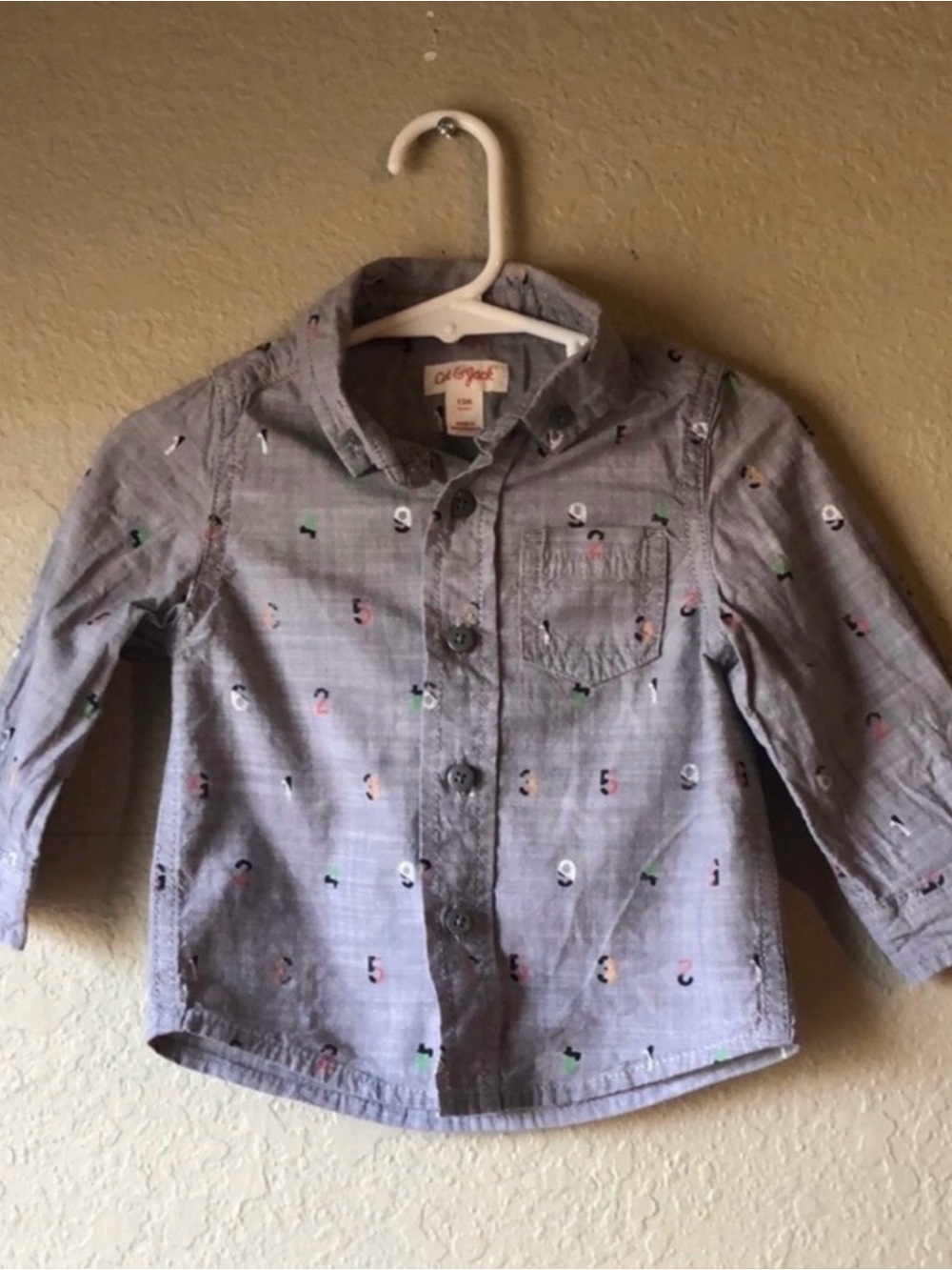 Cat & Jack Shirt Gray Button Down Long Sleeve Casual Shirt Top Baby Boys 12 Mon